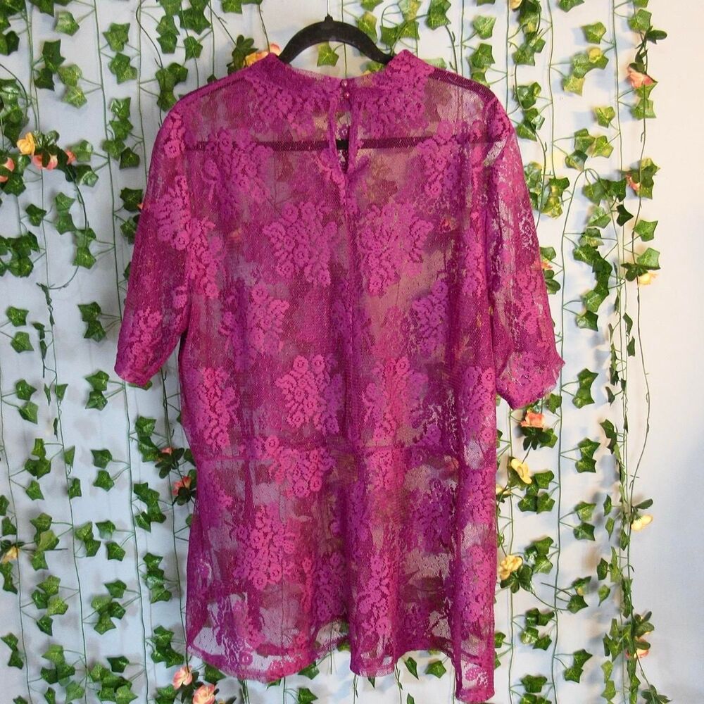 Purple lace blouse with floral pattern, size 14 - Picture 3 of 5